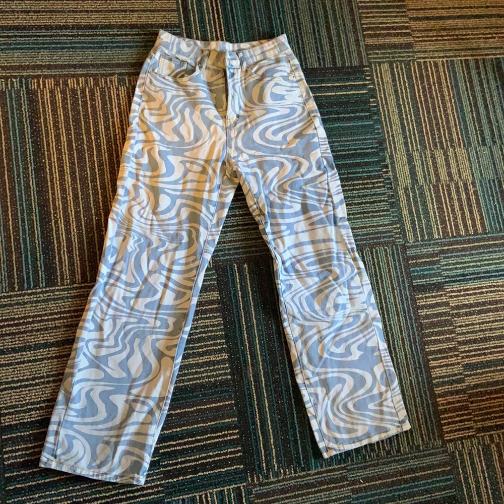 Blue and white straight leg jeans